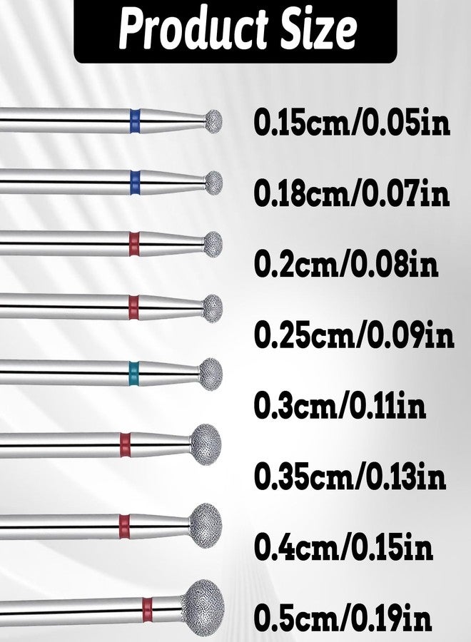 Alrhso 8 PCS Ball Bit Nail Drill Bit Sets for Cuticles Ball Drill Bits for Nails Various Sizes 3/32 Inch Professional Manicure Pedicure Nails Salon Tools for Nail Technician - Image 2